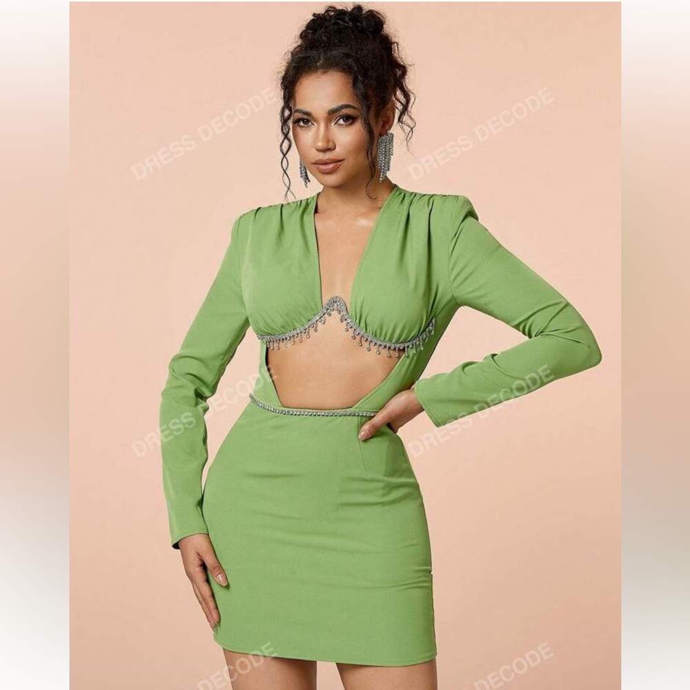 Rhinestone Chain Detail Cut Out Dress